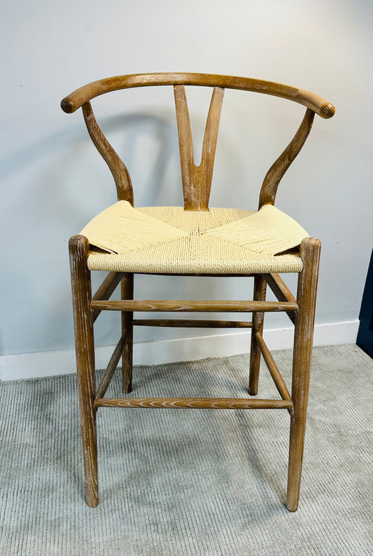 Wishbone rattan seat bar stool