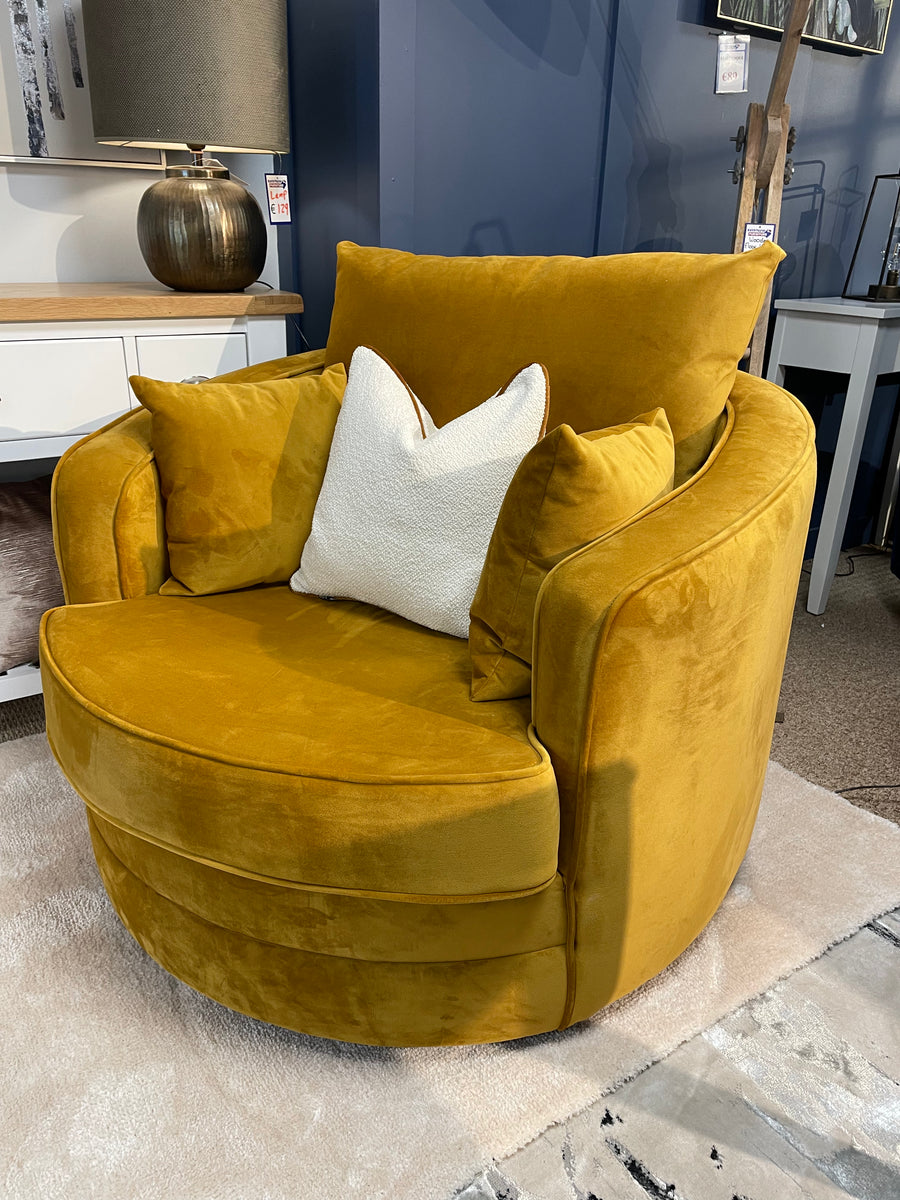 Mustard velvet swivel online chair