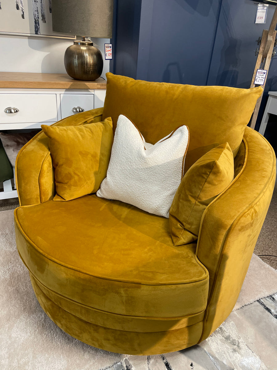 Willow Mustard Swivel Snuggle chair Keith Taylor Furniture
